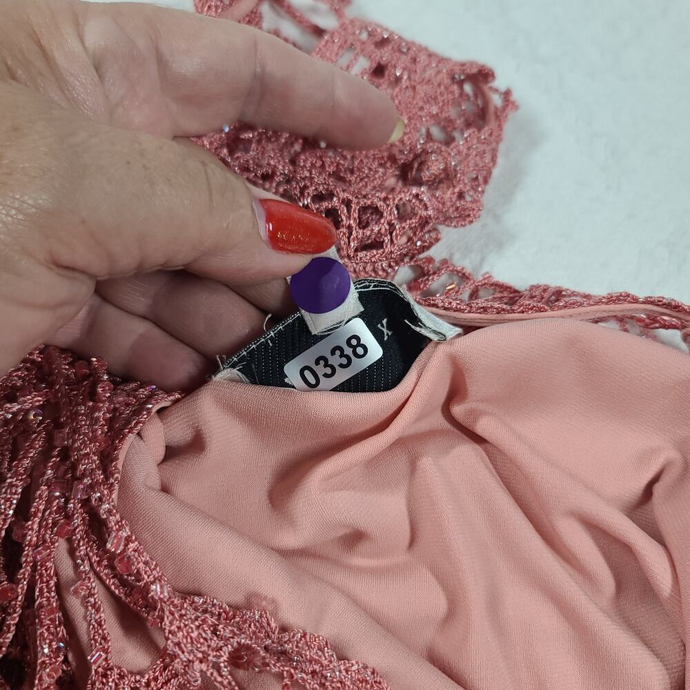 Basix II womens pink crochet beaded halter top dress Size Small Cocktail Party - Picture 13 of 14